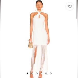 Steph Twist Neck Fringe Dress in Off White REVOLVE